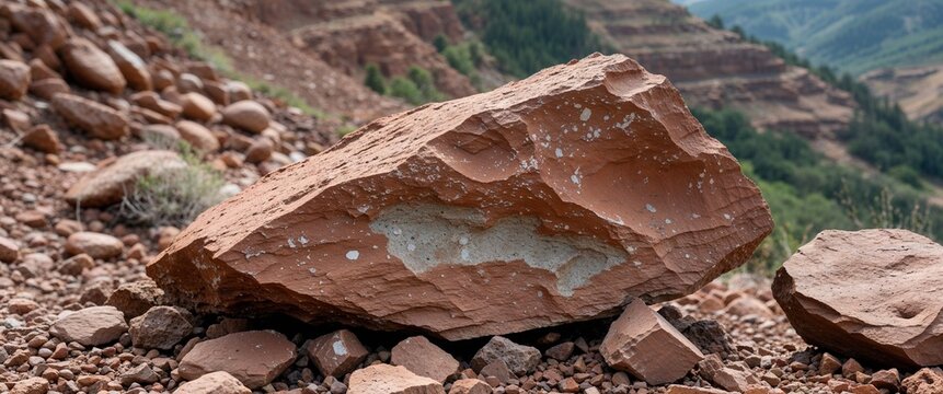 Clay brown argillite stone in hillside with close up background