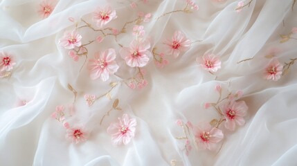 Elegant Pink Floral Embroidered Sheer Fabric