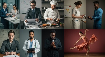 Dynamic Professional and Creative Workforce Collection - Business Meetings, Culinary Arts, Medical Practice, Performing Arts in Photograph Series