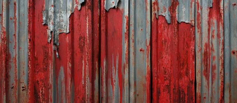Rustic weathered red metal wall with peeling paint texture. - Powered by Adobe