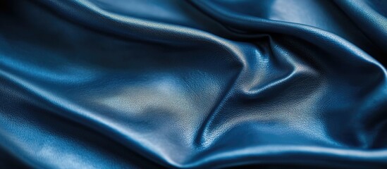 Fototapeta premium Blue satin fabric texture with soft folds and subtle sheen ideal for background use Copy Space