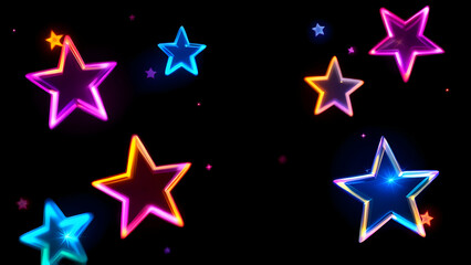 Obraz premium Neon colored abstract stars on black background