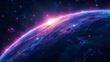 Neon colored planet in space