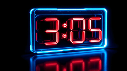 Neon abstract clock on black background