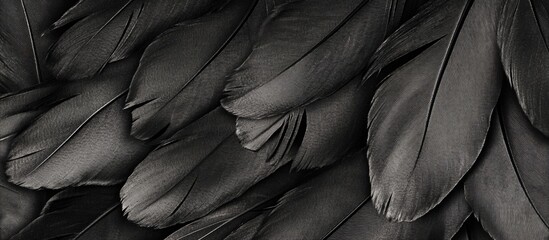 Obraz premium Black bird feathers background with texture details and smooth surfaces ideal for abstract design or nature themes Copy Space