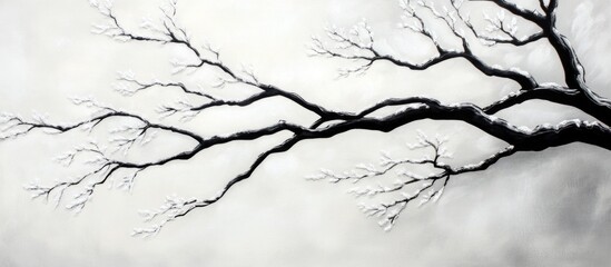 Fototapeta premium Barren tree branches against a cloudy sky monochrome with copy space for text
