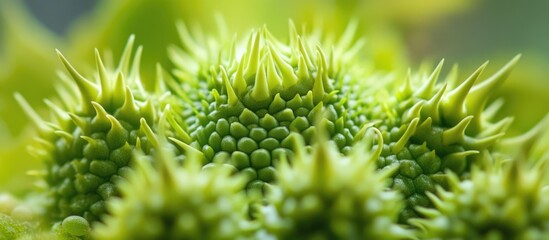 Close-up of green spiky plant texture with soft-focus background ideal for nature themes and designs Copy Space