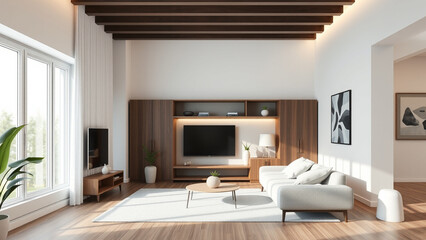 Fototapeta premium white wall living room interior design