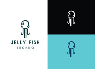 Jelly fish logo design. Silhouette of jelly fish for technology logo