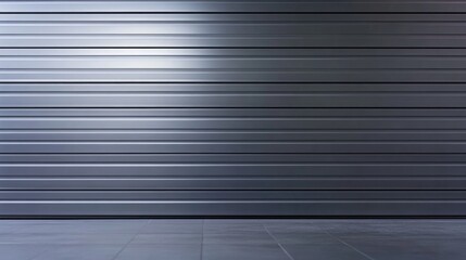 Obraz premium Metallic garage door with horizontal lines in a modern industrial setting with copy space for text placement