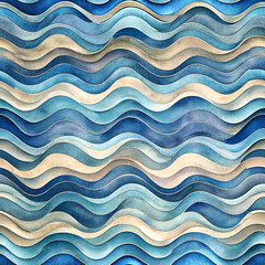 Watercolor layered wavy pattern. cool blue and beige tones.