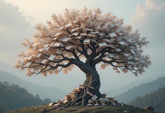 Conceptual image of a tree made of books.