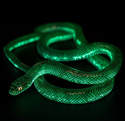 Fototapeta premium green snake on black background