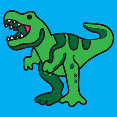 Green cartoon t-rex with blue Background