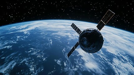 Obraz premium Satellite Orbiting Earth Spacecraft in Earth s Orbit Space Exploration Cosmic View