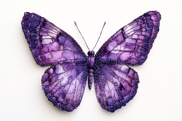 Obraz premium Purple Watercolor Butterfly Embroidered Wings Art