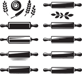 Black Rolling Pin Silhouette Vector, High Quality Illustration on White Background