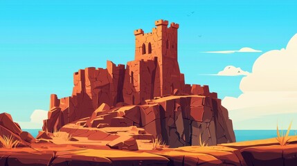 Ancient Stone Castle Perched Upon Rocky Coastal Cliffs