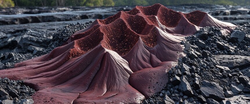 Deep mahogany dacite stone in pyroclastic flow with close up background