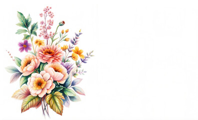 Obraz premium bouquet mixed flowers on white background watercolor painting
