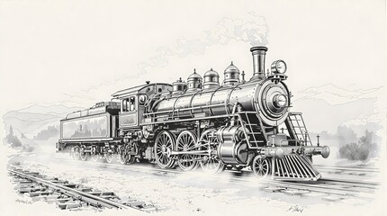 Vintage Steam Locomotive Illustration