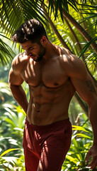 handsome man in the tropical forest