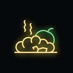 Glowing neon line rotting apple icon isolated on black background. Bad smell sign. Rotten fruits