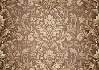 Fototapeta premium Elegant damask pattern in muted taupe and beige.