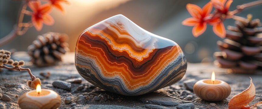 Dusty sunset orange jasper stone with layered background