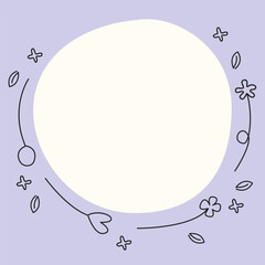 Round beige copy space on pastel violet, purple background