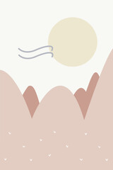 Seamless view illustrates mountains, hills and sun in beiges tone