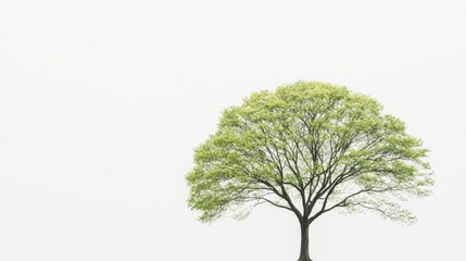 Obraz premium A vibrant green tree with a broad, leafy canopy set against a pristine white background, illustrating the freshness of a spring forest.