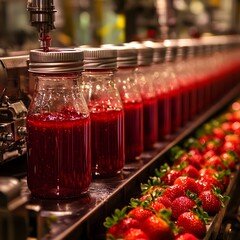 Strawberry Jam Production Line Jars Filling with Red Fruit Preserve