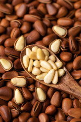 close up of roasted pine nuts background 