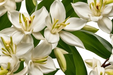 Obraz premium vanilla flower with pods and leaves isolated on transparent background