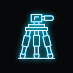 Bright blue neon icon of a camera tripod glowing on a dark background, perfect for visual content related to photography, videography, and content creation