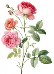 bouquet pink roses watercolor painting effect hand drawn white clean background