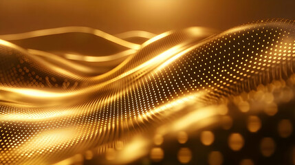 Abstract golden waves with dotted patterns creating a dynamic visual effect.