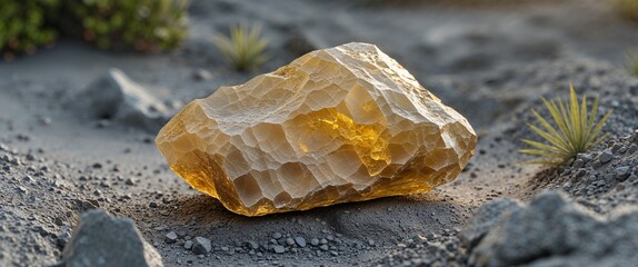 Hazy gold bauxite stone with pitted background