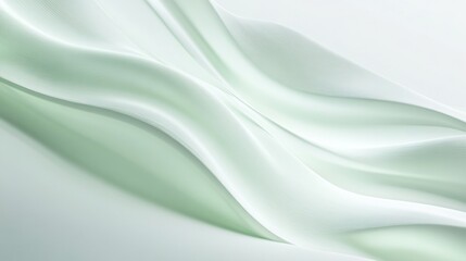 Obraz premium A luxurious ash white background with softly glowing green wave lines sweeping across, leaving space for text in the center.