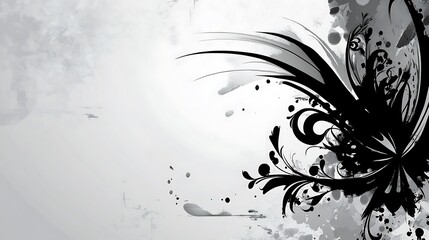 Abstract Black and White Floral Ink Design