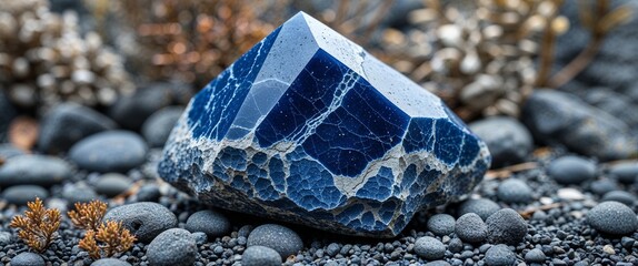 Fototapeta premium Midnight blue syenite stone with granular background