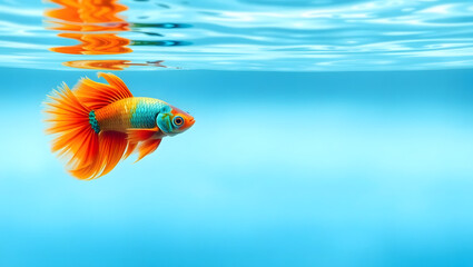 Tropical sea underwater fishes on coral reef. Aquarium oceanarium wildlife colorful marine panorama landscape nature snorkeling diving,copy space