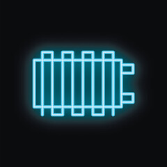 Blue neon fence glowing on a black background, perfect for design projects related to security, boundaries, or construction