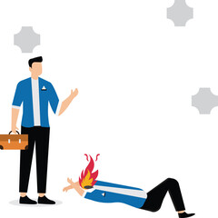 The businessman watched in horror as his coworker's head turned into a burning match, the stress of work or life was too much, and anxiety or anxiety