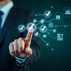 Futuristic Business Technology Interface with Hand Interaction