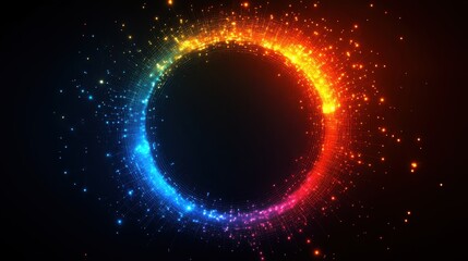 Obraz premium A vibrant circular design with colorful particles radiating outward.