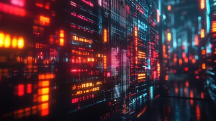 Obraz premium Futuristic digital data stream flowing in city