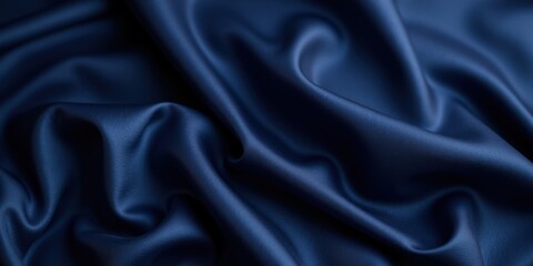 Fototapeta premium Luscious navy blue satin reveals its opulent sheen in a close-up view. Its smooth yet slightly wrinkled texture evokes luxury, capturing light and shadow gracefully