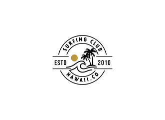 Surfing logo template. Vintage emblem with surfboards for surf club or t shirt print.